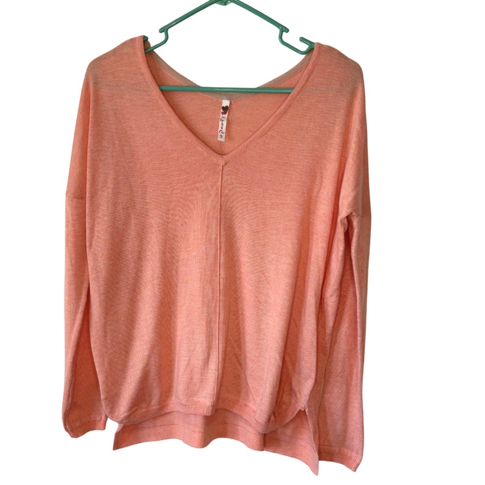 3/$20 Poof! Peach V-Neck Long Sleeve Knit Top